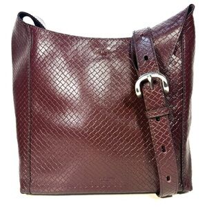RAG & BONE Belize Basketweave Leather Shoulder Bag-Burgundy color
